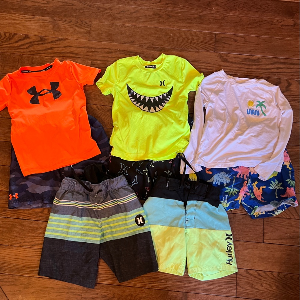 Under Armour & Hurley Boys Swimwear Bundle - Neon Orange, Lime, Blue